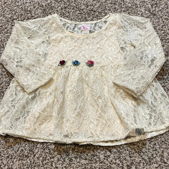 Buster Brown Other - Vintage Buster Brown Cream Long Sleeve Lace Overlay Top with Attached Tank